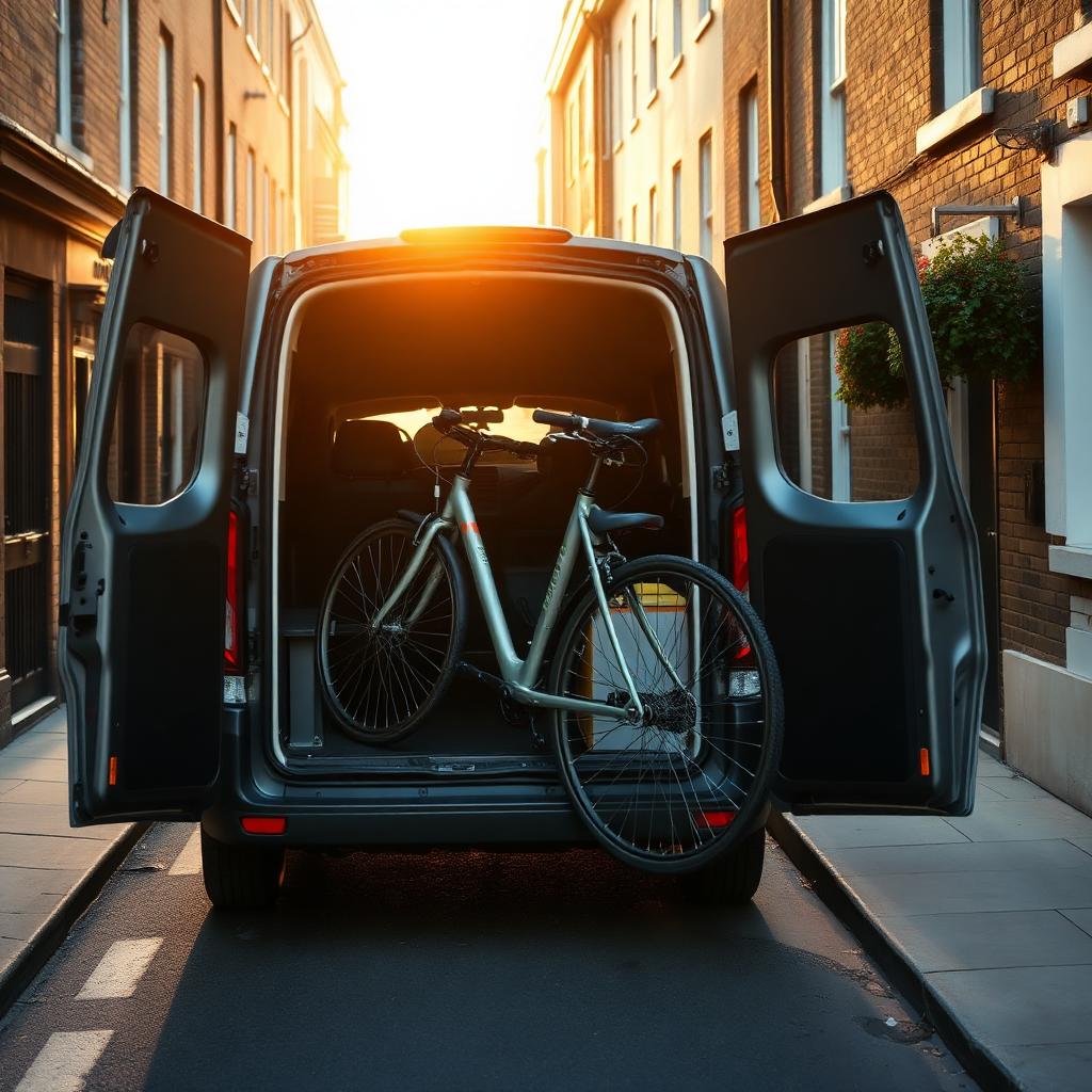 Approved Wayspost driver loading a bicycle into a van on a London street